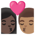 👩🏿‍❤️‍💋‍👨🏽 kiss: woman, man, dark skin tone, medium skin tone display on Google